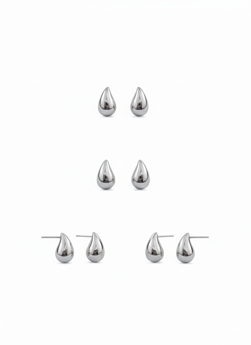 Sculptural Silver-Toned Teardrop Studs - Small
