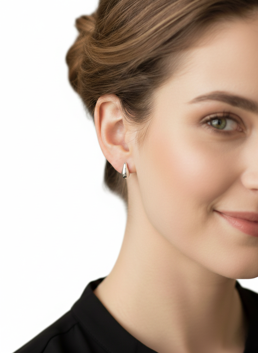 Sculptural Silver-Toned Teardrop Studs - Small