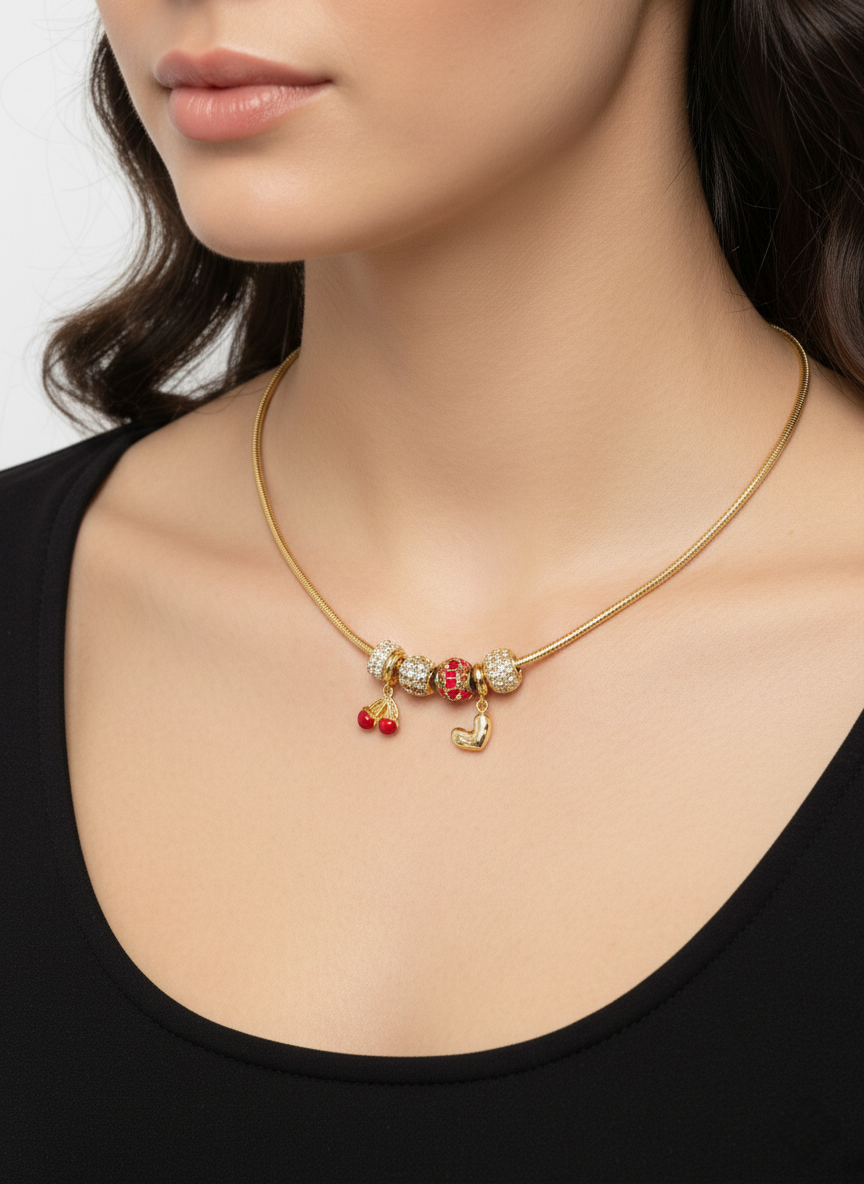 Cherry & Heart Charm Necklace