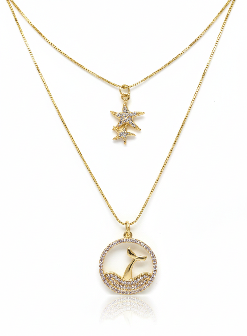 Whale Tail & Starfish Layered Necklace