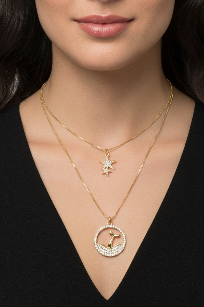 Whale Tail & Starfish Layered Necklace