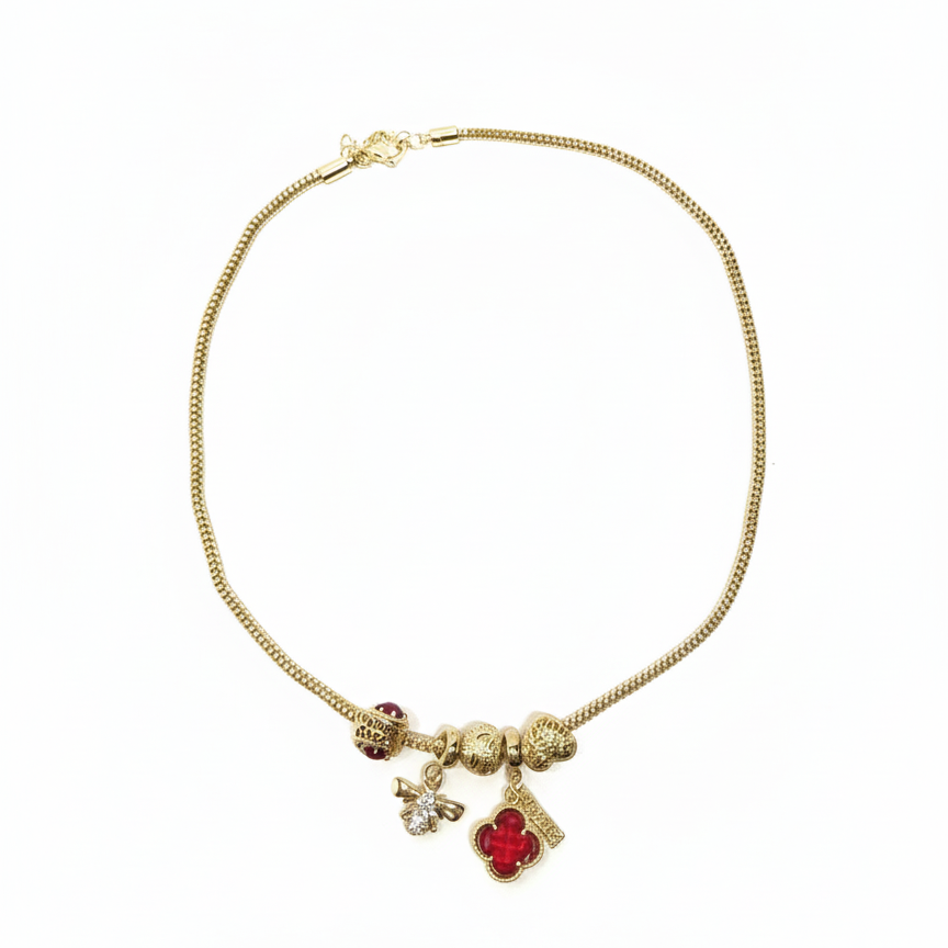 Crimson & Gold Charm Necklace