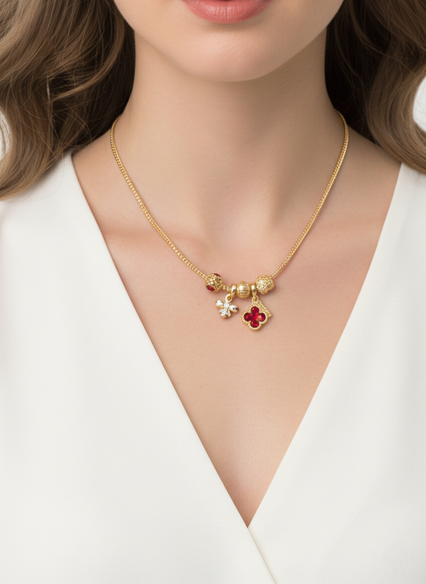 Crimson & Gold Charm Necklace