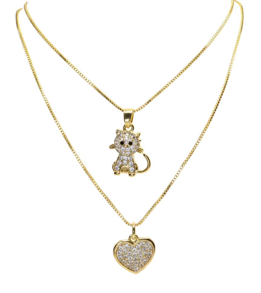 Sparkling Kitty & Heart Layered Set