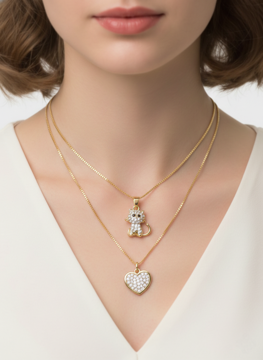 Sparkling Kitty & Heart Layered Set