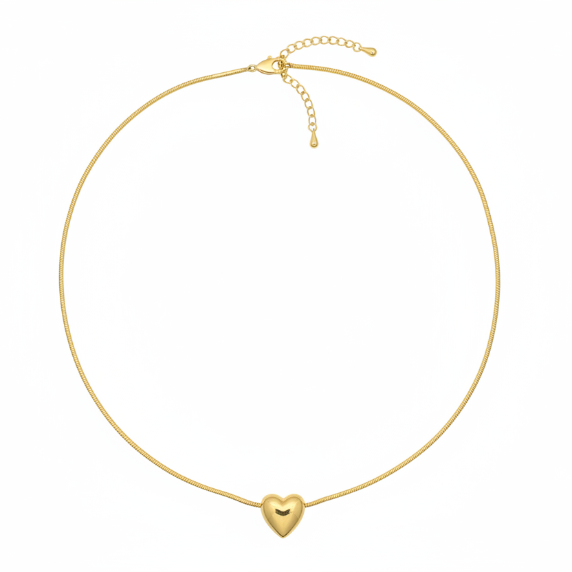 Solitaire Puffy Heart Choker