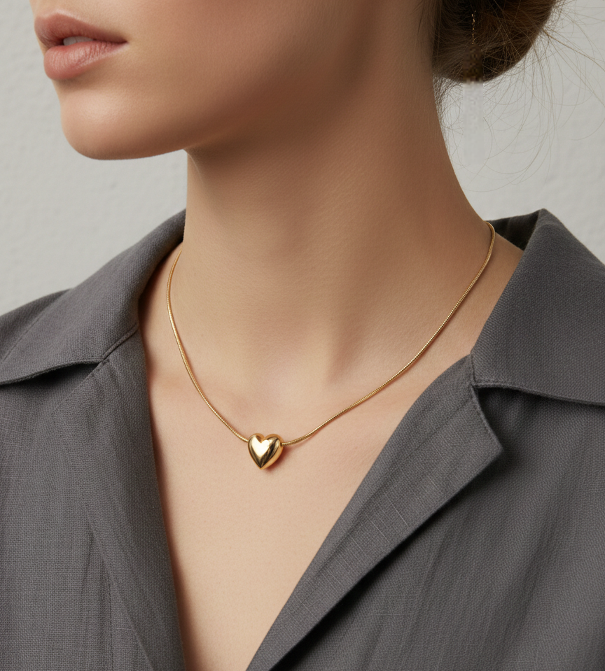 Solitaire Puffy Heart Choker