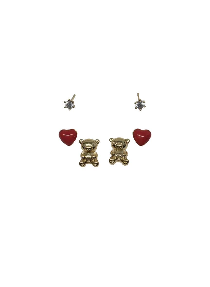 3-Pair Charm & Solitaire Stud Earring Set
