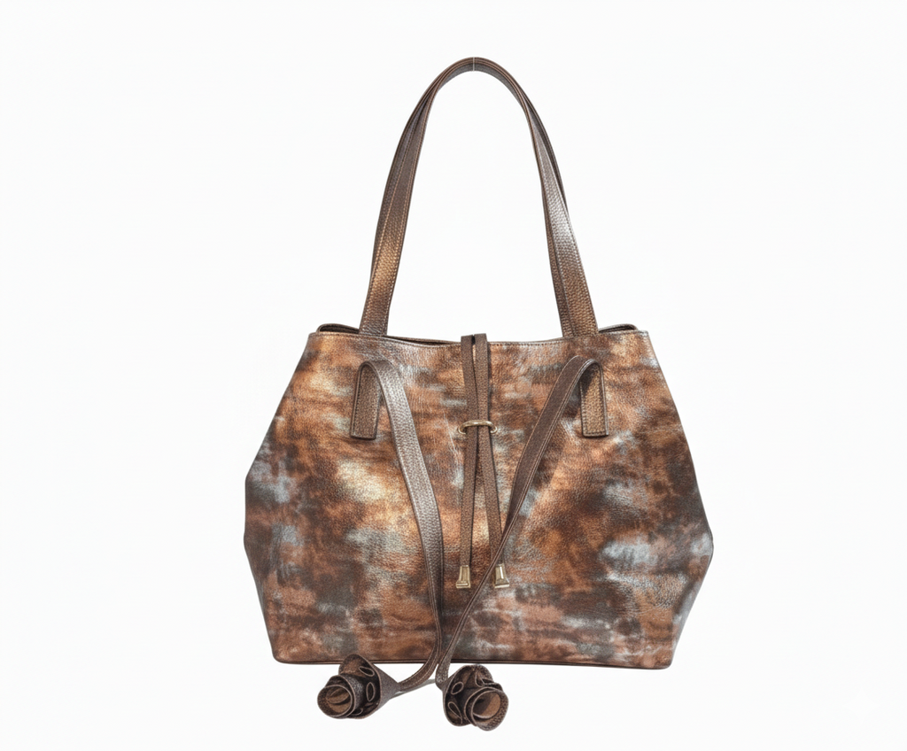 Mocha Copper Distressed Leather Tote Bag