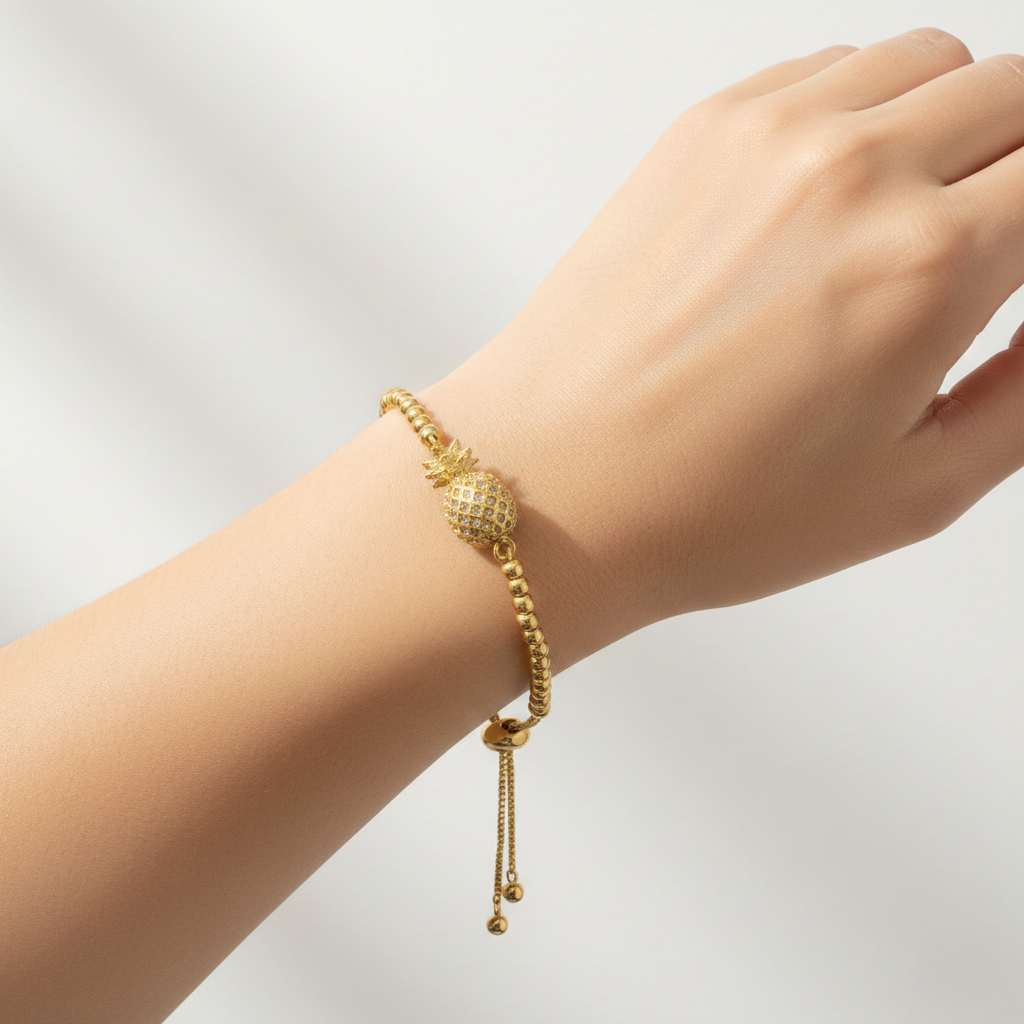 Gold-Toned Pineapple Bolo Bracelet