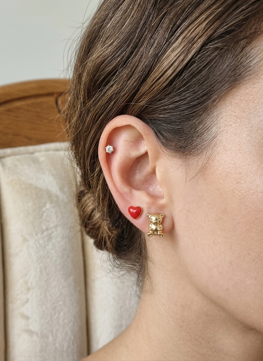 3-Pair Charm & Solitaire Stud Earring Set