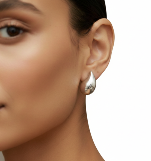 Sculptural Silver-Toned Teardrop Studs - Medium
