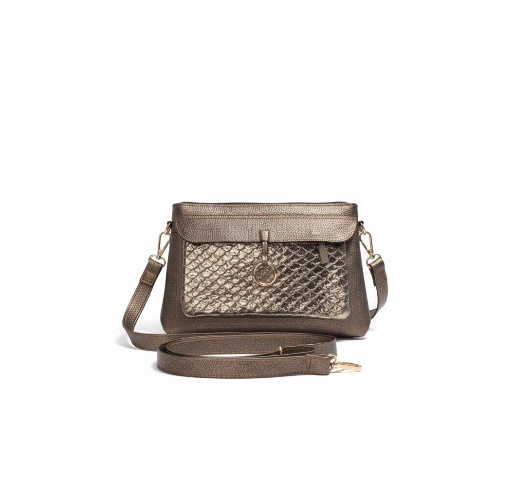 Metallic Leather Crossbody / Clutch Bag