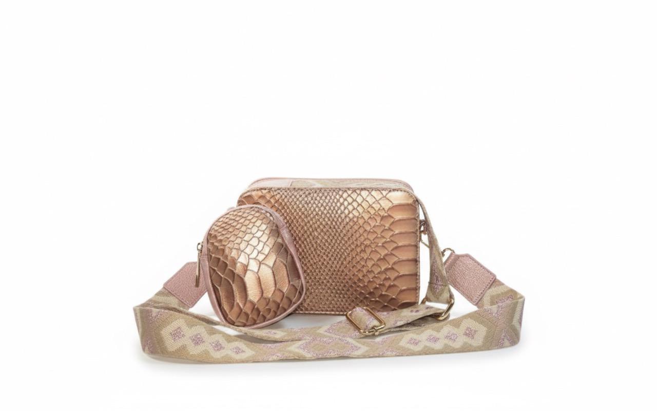 Metallic Leather Crossbody Bag with Coin Pouch