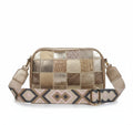 Champagne Patchwork Metallic Leather Crossbody Bag with Woven Strap