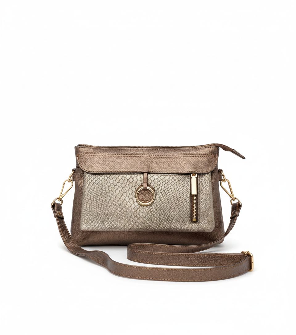 Taupe Metallic Leather Crossbody Bag