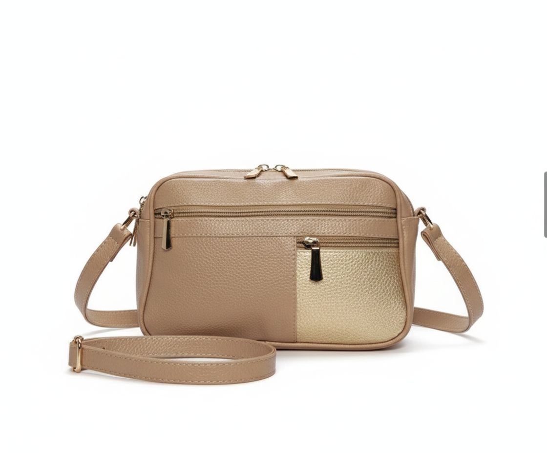 Nude Blush & Champagne Metallic Crossbody Bag
