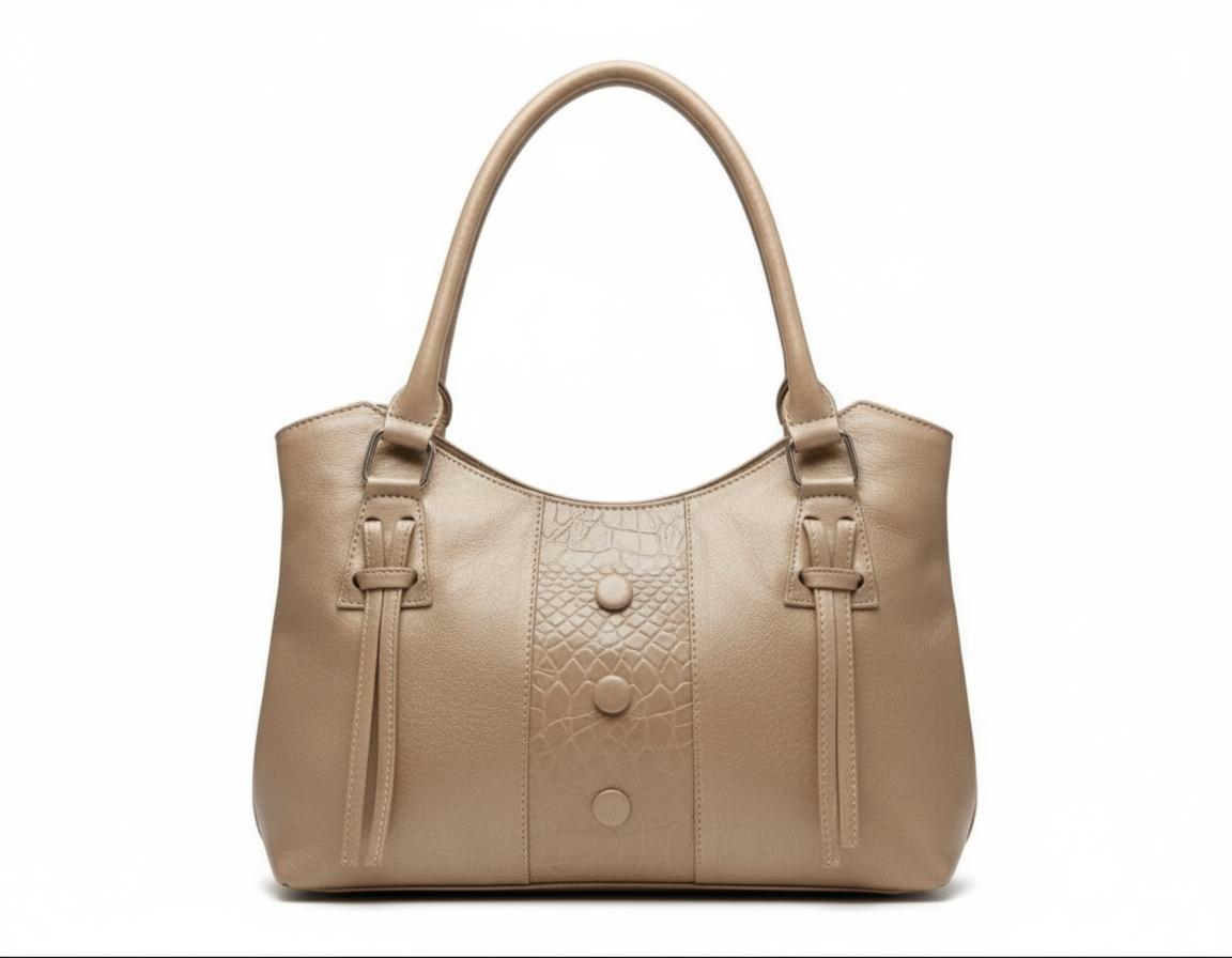 Leather tote, with Decorative front panel detailing.