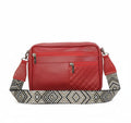 Classic Red Leather Crossbody Bag with Geometric Strap