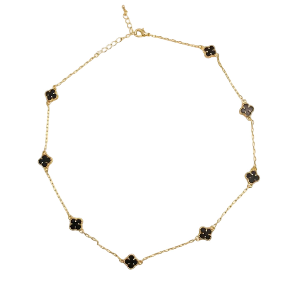 Black Onyx Clover Station Necklace